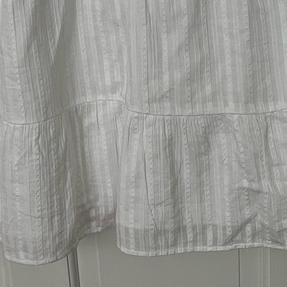 Loft 100% Cotton White Sleeveless Ruffle Pintriped Tiered 1/2 Button Up Dress S - Picture 3 of 10